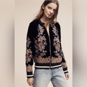 Anthropologie Black Floral Bomber Jacket